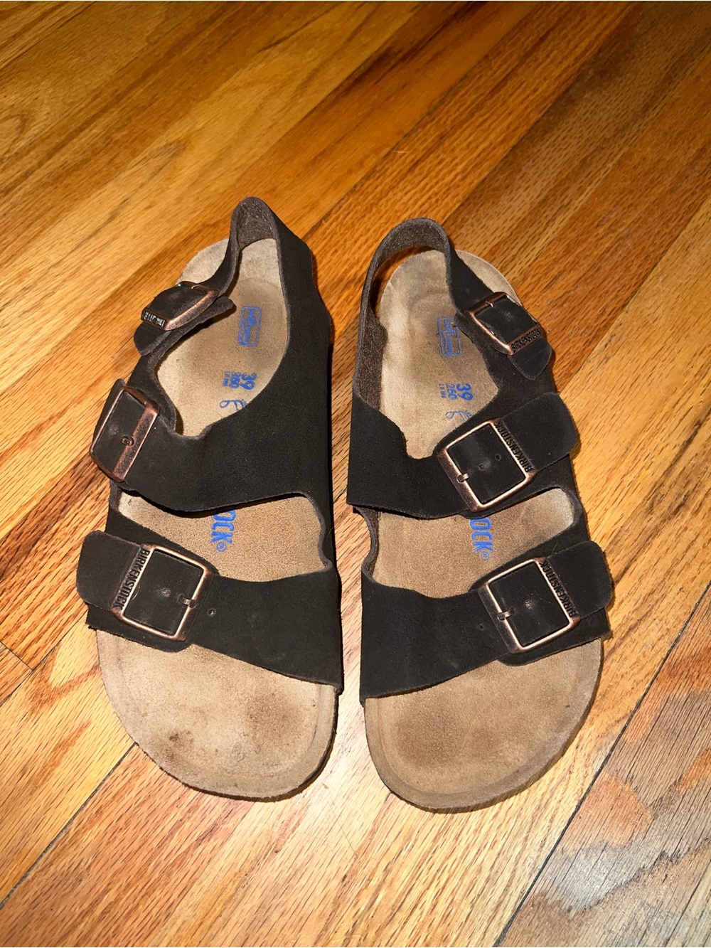 Birkenstock Black Milano Suede in Mocha size 39
